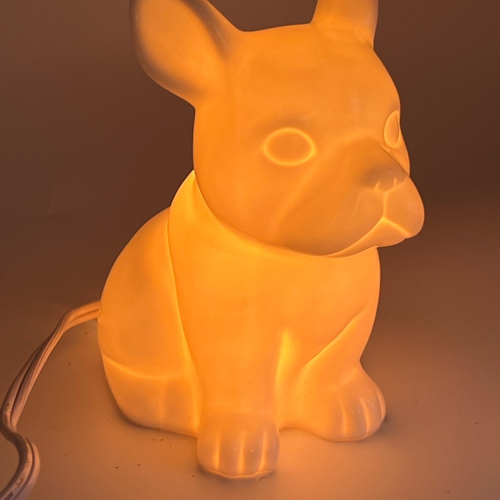 French Bulldog Night Light Lamp White Ceramic 7”